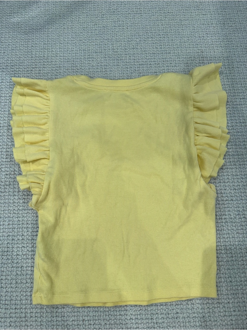 ZARA Yellow Ruffle Sleeve Ribbed Tee - Picture 2 of 3